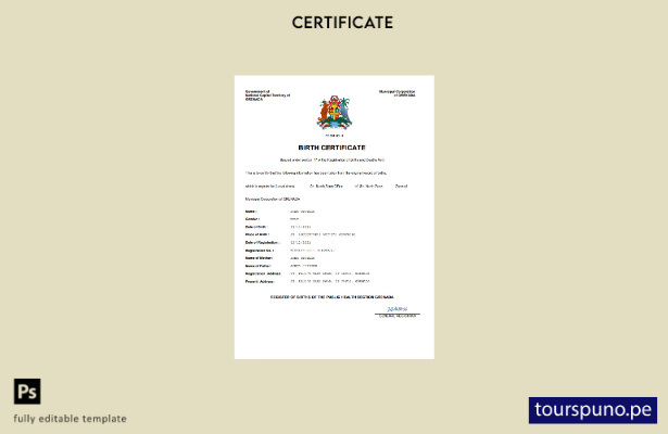 listo para imprimir Certificado de nacimiento del registro civil de Granada Plan